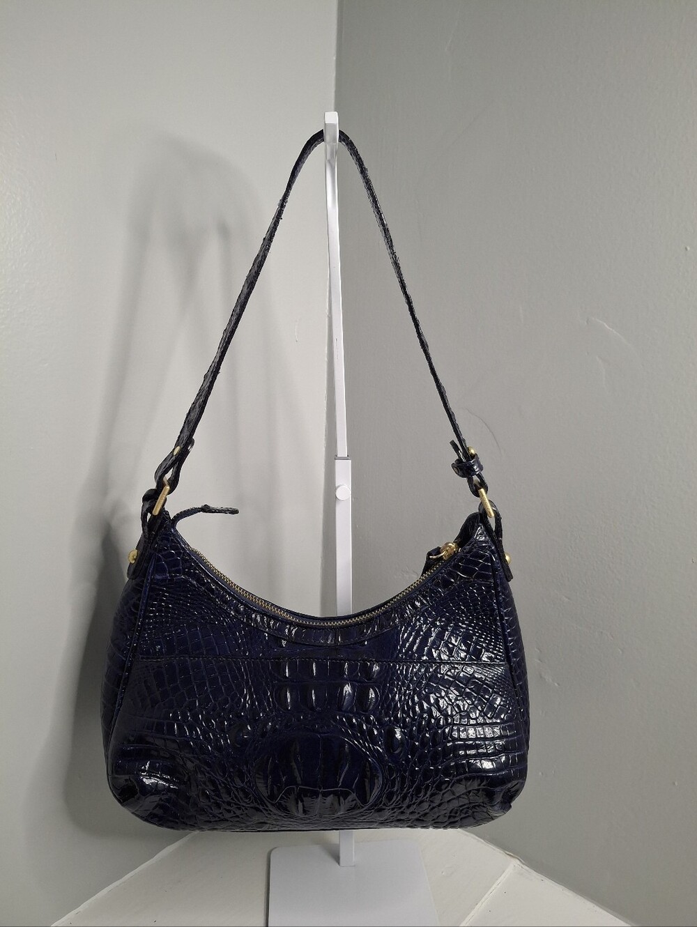 Brahmin Deep Cobalt Blue Melbourne Croc Embossed Leather Shoulder Bag - Picture 2 of 8